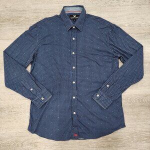 Buttercloth Blue Geometric Stretch Cotton Flip Cuff Long Sleeve Shirt Men's XL